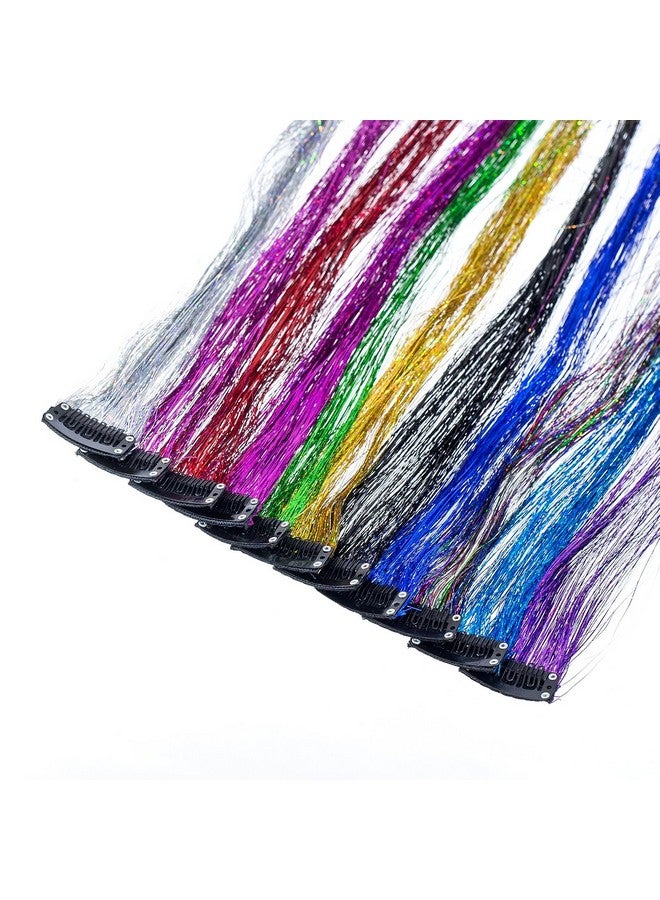 SWACC 22 Pcs Colored Party Highlights Clip On In Hair Extensions Multicolors Hair Streak Synthetic Hairpieces (11 Colors 22 Pcs In Set Sparkling & Shiny Hair Tinsel Strands) - Image 3