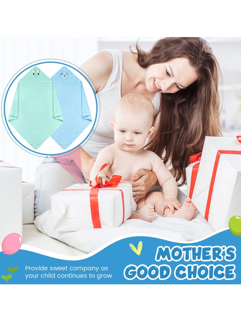SYOSI Baby Hooded Towel, 2 Pcs 32 x 32 in Coral Fleece Hooded Towel Infant Towels Absorbent Soft Bath Towel Baby with Bear Ear for Newborn Toddler Infant Baby Shower Stuff Gift (Blue, Green) - Image 2