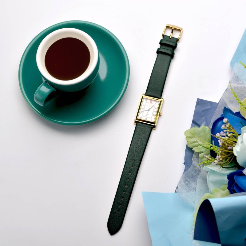 WOCCI 20mm Lug Width, Elegant Watch Band, Genuine Leather Replacement Strap with Gold Buckle (Dark Green) - Image 2