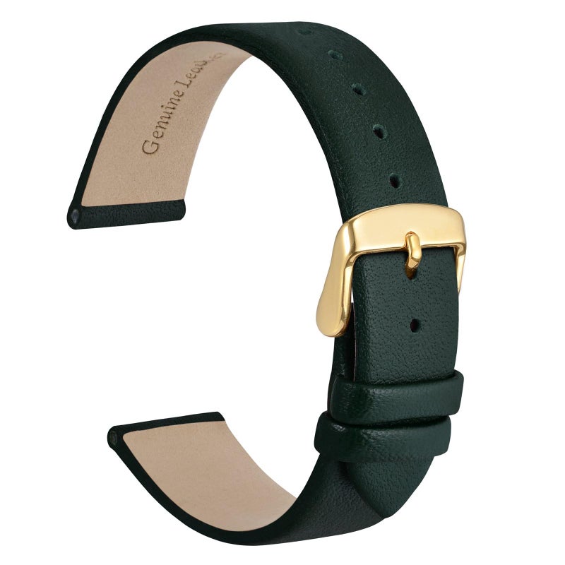 WOCCI 20mm Lug Width, Elegant Watch Band, Genuine Leather Replacement Strap with Gold Buckle (Dark Green) - Image 1