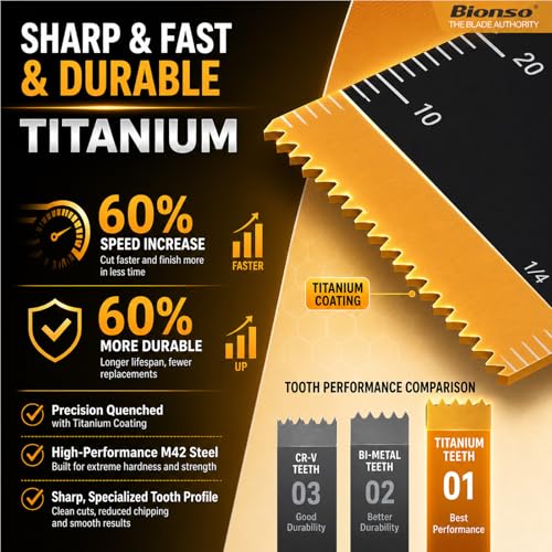 Bionso 22PCS Titanium Oscillating Tool Blade Cuts Metal and Wood, Sharp and Durable Multitool Blades, Multi Tool Blades Kits, Oscillating Saw Blades Fit Dewalt Milwaukee Ryobi Makita Worx Rockwell Wen - Image 3