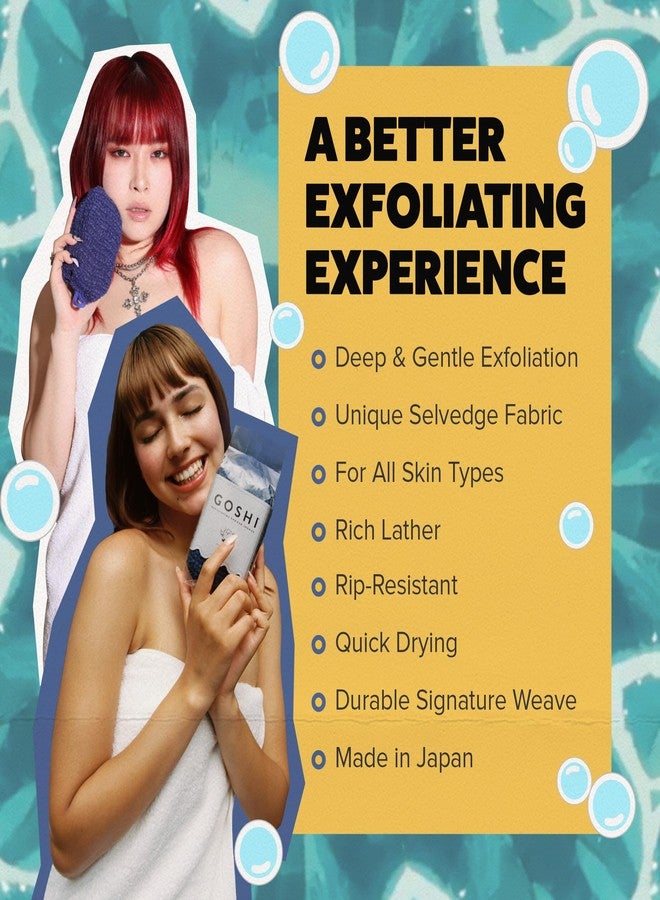 GOSHI Exfoliating Shower Sponge - Rip-Resistant, Rapid-Drying Exfoliating Bath Sponge for All Skin Types - Indigo Blue - Made in Japan - Image 3