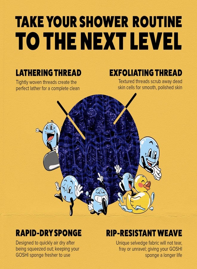 GOSHI Exfoliating Shower Sponge - Rip-Resistant, Rapid-Drying Exfoliating Bath Sponge for All Skin Types - Indigo Blue - Made in Japan - Image 5