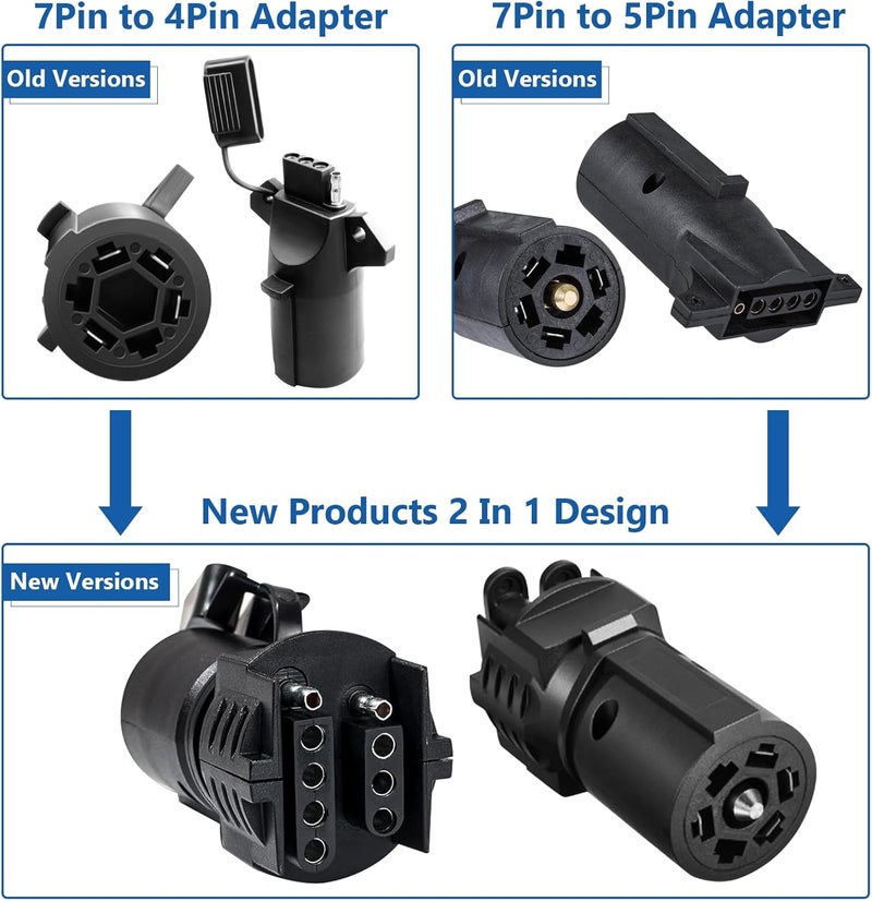 BFXM Trailer Plug Adapter 7 Way Round to 4 and 5 Flat Blade Trailer Connector Plug,7 to 5 Pin and 4 Pin Trailer Plug Adaptor 2-in-1 Design(1 Pcs) - Image 3