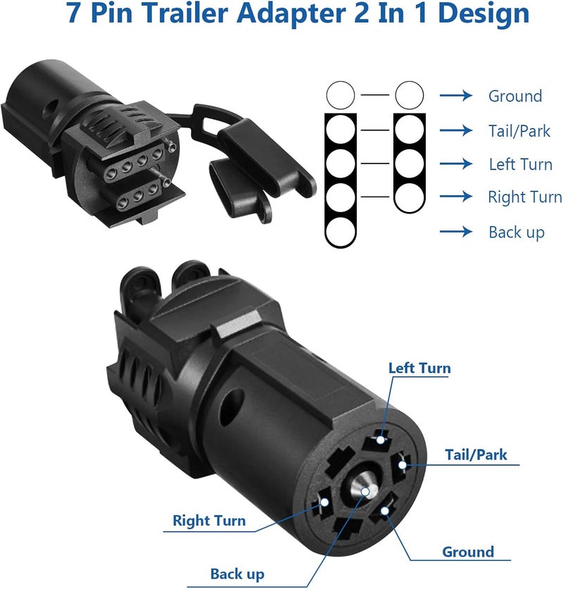 BFXM Trailer Plug Adapter 7 Way Round to 4 and 5 Flat Blade Trailer Connector Plug,7 to 5 Pin and 4 Pin Trailer Plug Adaptor 2-in-1 Design(1 Pcs) - Image 2