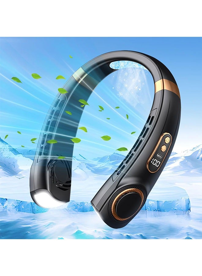 WINEENEE Neck Air Conditioner, Portable Neck Fan with borneol Cooling Airflow Bladeless USB Neck Fans Portable Recharge with 5 Speeds, LED Display, Personal Fan for Outdoor Travel Indoor（Black） - Image 1