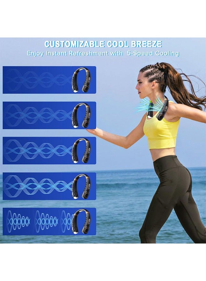 WINEENEE Neck Air Conditioner, Portable Neck Fan with borneol Cooling Airflow Bladeless USB Neck Fans Portable Recharge with 5 Speeds, LED Display, Personal Fan for Outdoor Travel Indoor（Black） - Image 2