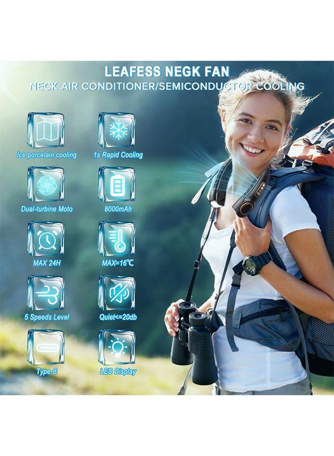 WINEENEE Neck Air Conditioner, Portable Neck Fan with borneol Cooling Airflow Bladeless USB Neck Fans Portable Recharge with 5 Speeds, LED Display, Personal Fan for Outdoor Travel Indoor（Black） - Image 3
