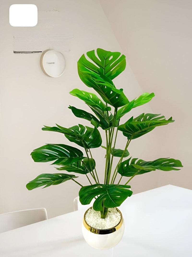 Ceramic Planter - A refined white ceramic planter housing lifelike monstera, tropical leaves, and easy maintenance, finished with pebble filler for stylish modern accents - Image 5