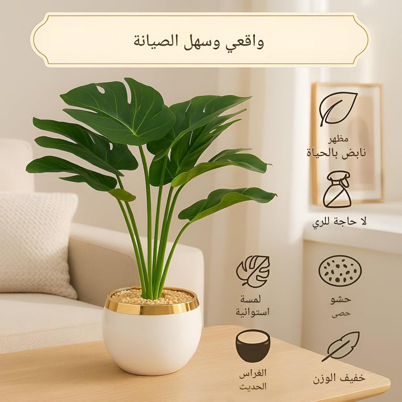 Ceramic Planter - A refined white ceramic planter housing lifelike monstera, tropical leaves, and easy maintenance, finished with pebble filler for stylish modern accents - Image 2