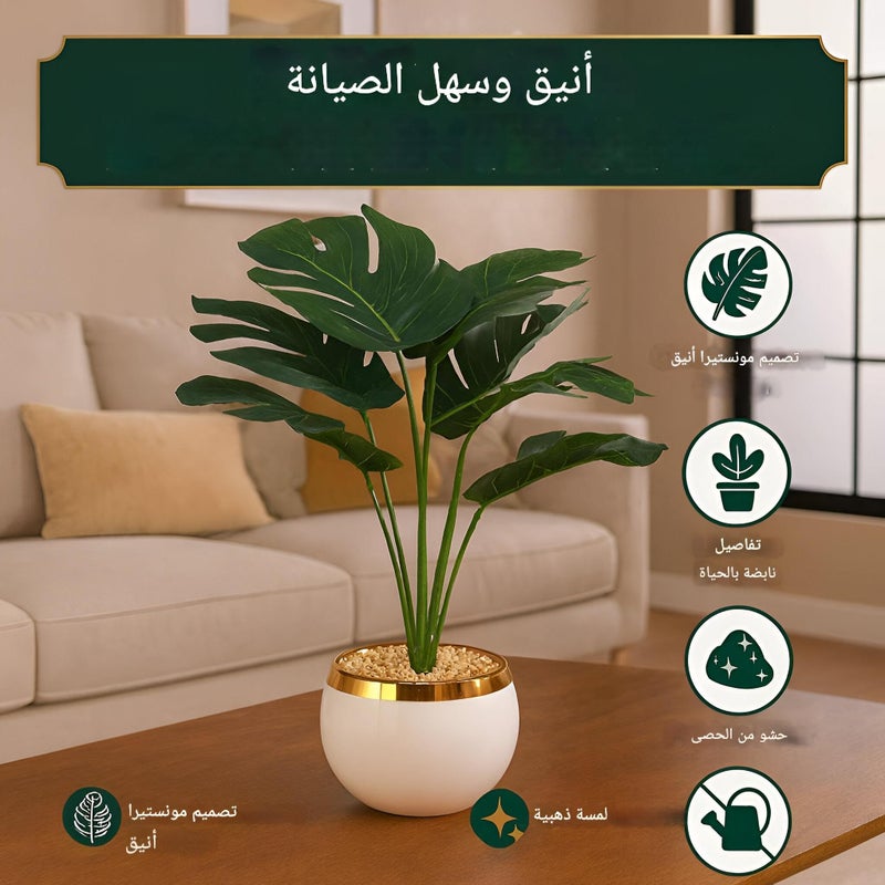Ceramic Planter - A refined white ceramic planter housing lifelike monstera, tropical leaves, and easy maintenance, finished with pebble filler for stylish modern accents - Image 3