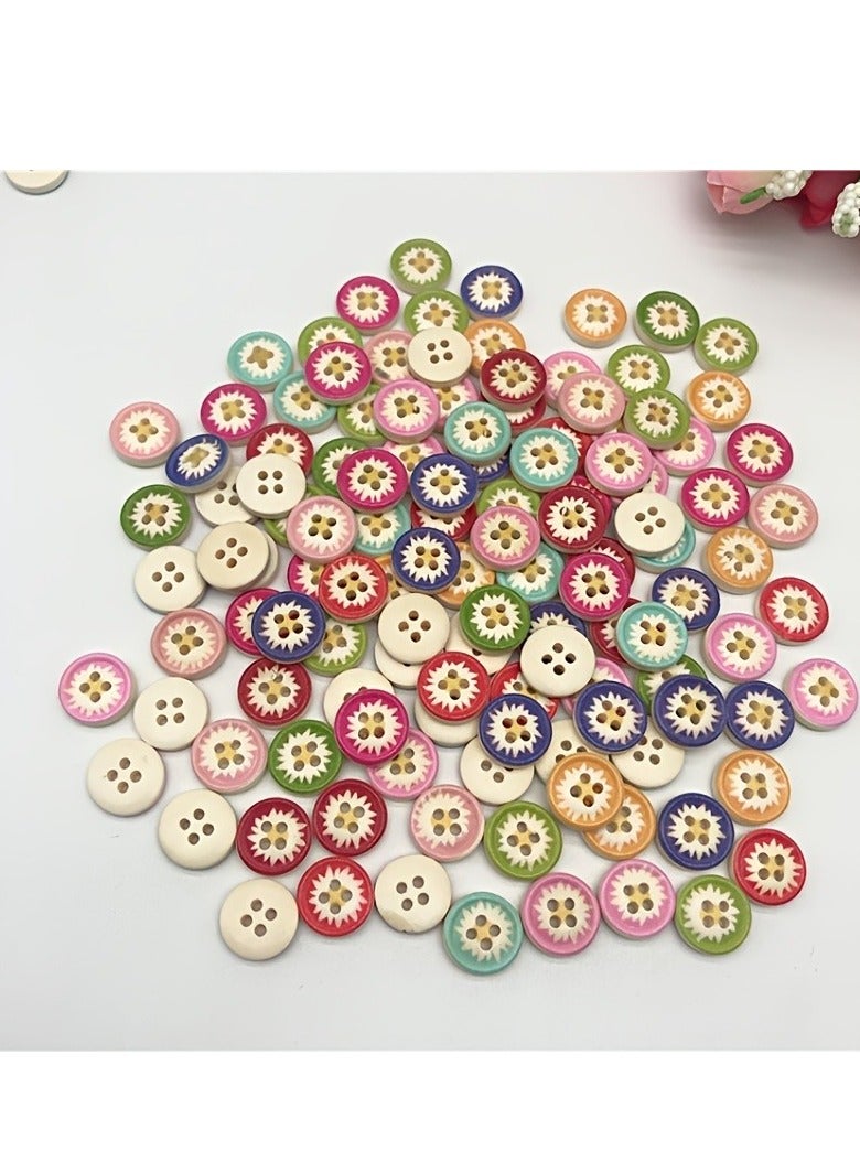 100cs Wooden Handmade Buttons, Mixed Random Flower Painting Round 2 Holes Decorative Wood Buttons for Clothes DIY Baby Cardigans Sewing Crafting Project - Image 5