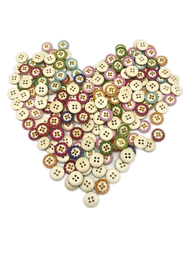 100cs Wooden Handmade Buttons, Mixed Random Flower Painting Round 2 Holes Decorative Wood Buttons for Clothes DIY Baby Cardigans Sewing Crafting Project - Image 1