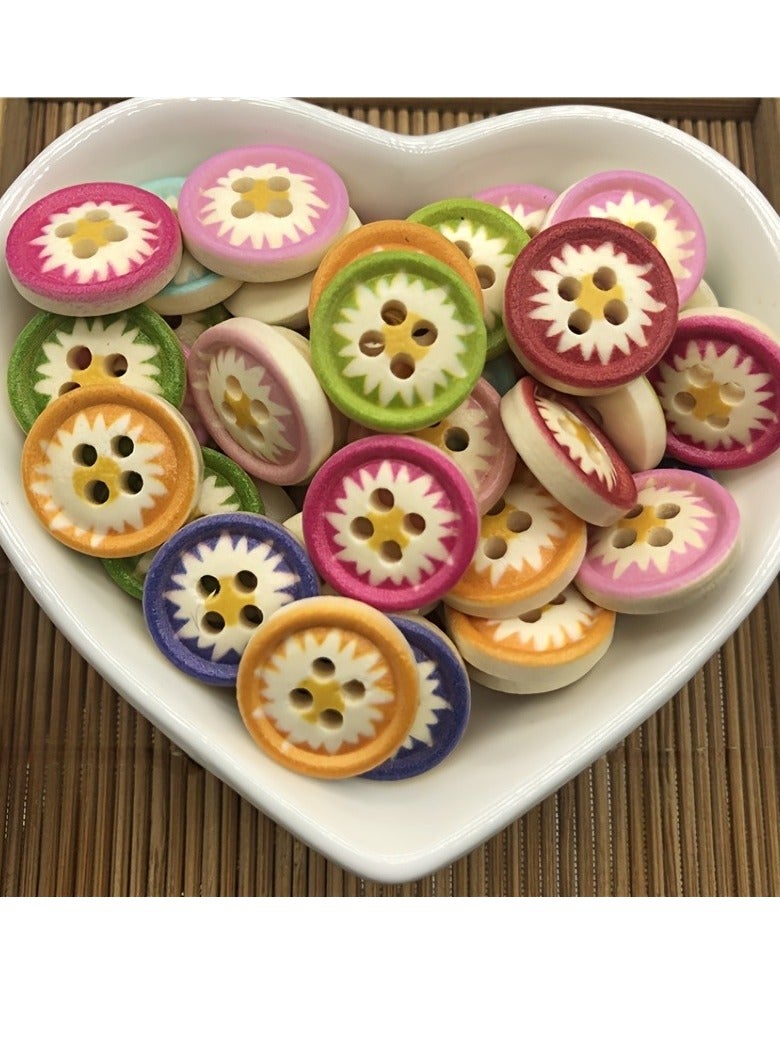 100cs Wooden Handmade Buttons, Mixed Random Flower Painting Round 2 Holes Decorative Wood Buttons for Clothes DIY Baby Cardigans Sewing Crafting Project - Image 3