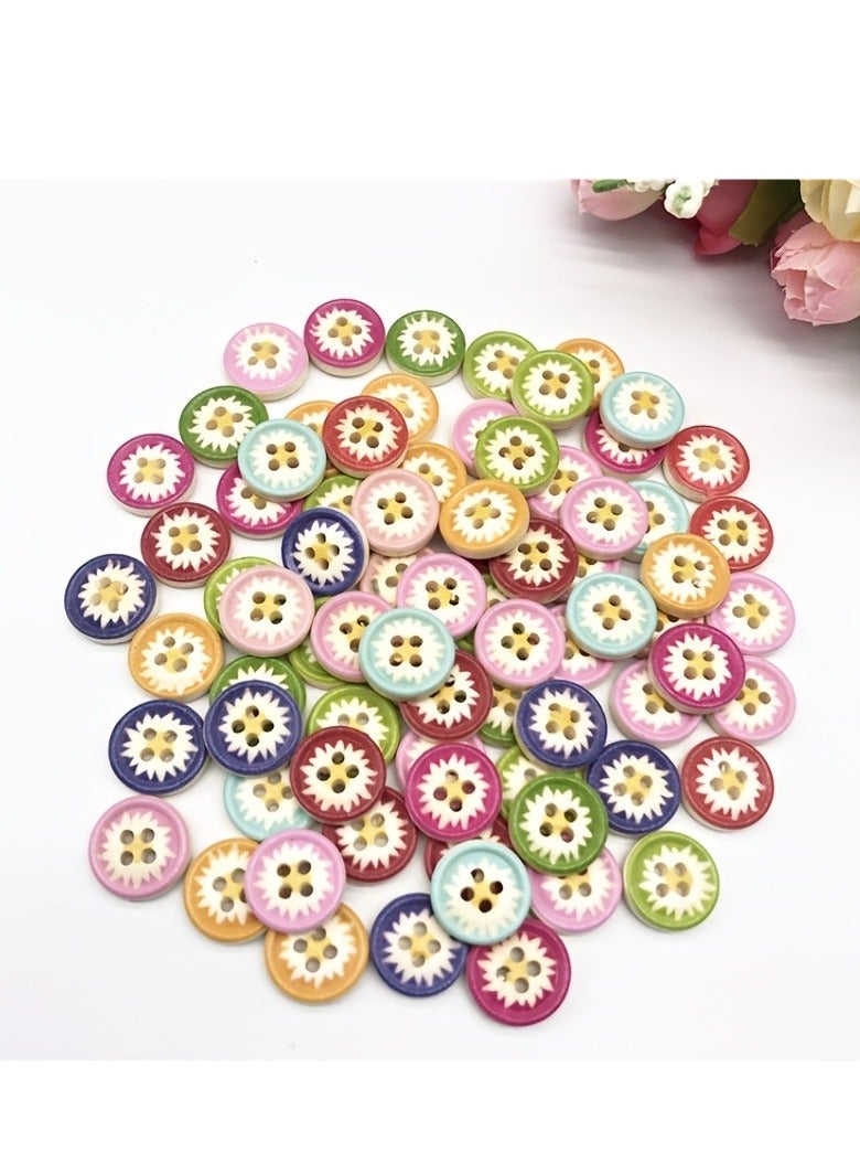 100cs Wooden Handmade Buttons, Mixed Random Flower Painting Round 2 Holes Decorative Wood Buttons for Clothes DIY Baby Cardigans Sewing Crafting Project - Image 2