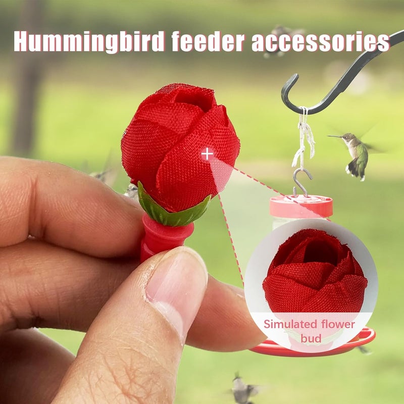 Flylin 30Pcs Hummingbird Feeders Replacement Flowers, Unique Pet Bird Feeder Replaceable Flowers Parts with 2 Cleaning Brush, Hummingbird Feeding Ports Bee Guards for Outdoor Hanging Feeders (Red) - Image 4