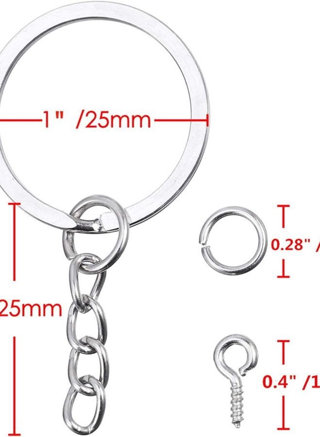 Hautoco Keyring Making Kit, 100Pcs Flat Split Key Ring Hoops (25mm) with Chain+Open Jump Rings and Screw Eye Pins, Metal Keyring Rings for Crafts Charm Jewelry Making Resin Keychain Accessories - Image 3