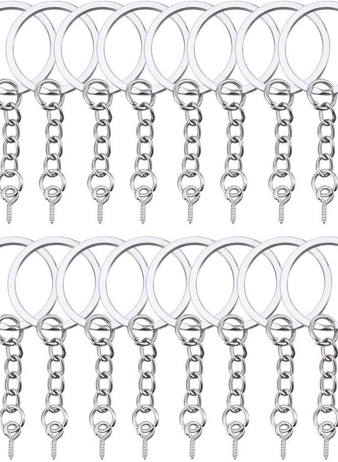 Hautoco Keyring Making Kit, 100Pcs Flat Split Key Ring Hoops (25mm) with Chain+Open Jump Rings and Screw Eye Pins, Metal Keyring Rings for Crafts Charm Jewelry Making Resin Keychain Accessories - Image 1