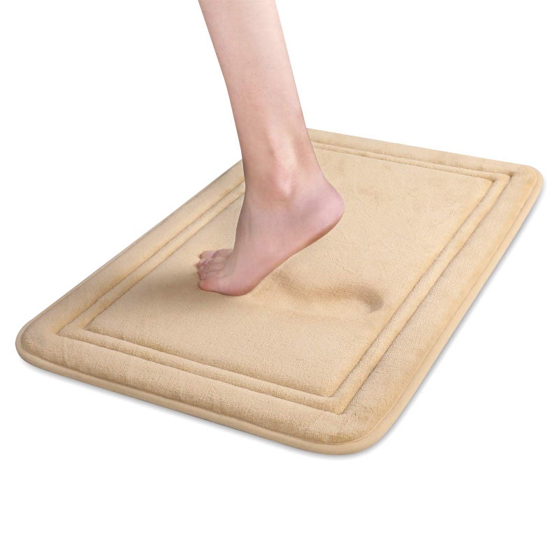 ITSOFT Memory Foam Bath Mat 24x16 Non Slip Machine Washable Quick Dry  Absorbent Rugs Bath Mats for Bathroom Floor Tub  Shower Bathroom Rug Beige