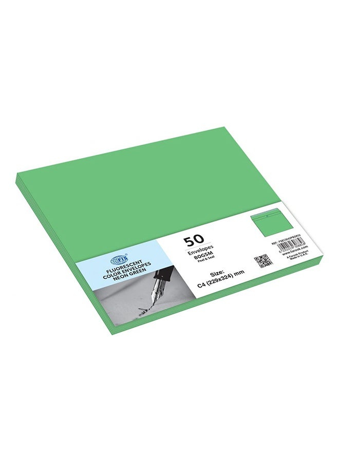 FIS Color Envelopes, Peel & Seal, Neon Green, C4 (229 x 324 mm), 80 GSM, Pack of 50 - Image 2