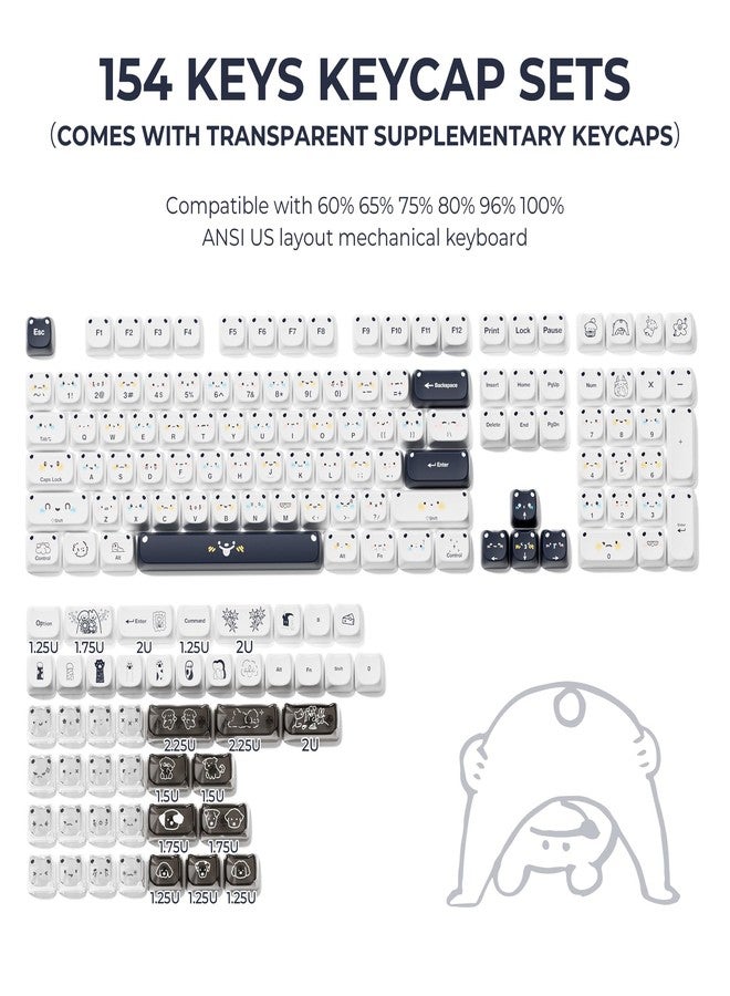 GMKWTL XVX Cute PBT Keycaps, Mao Profile White Puppies Keyboard Keycaps, 154 Keys Keycap Sets with Transparent Key caps Compatible with 65% 75% 96% 100% Cherry Gateron MX Switches Mechanical - Image 3