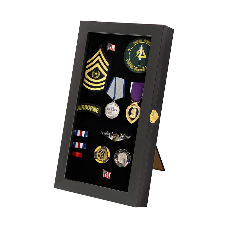 Verani 8.5 x15 Pin Display Case with Real Glass Door Frame Bracket for Military Medals, Beach Tags, Jewelry Pins, Pin Gift, Insignia Ribbons, Pin Enthusiast Collectibles, Black - Image 1