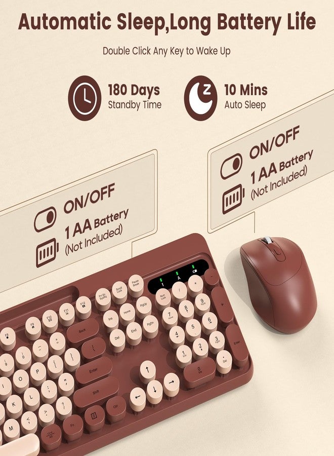 SABLUTE Wireless Keyboard and Mouse Combo, Retro Round Keycaps, Full-Size Stylish Typewriter Keyboard with Phone/Tablet Holder, Ergonomic Mouse with 3-Level DPI, 2.4GHz Connection for Windows/PC (Burgundy) - Image 5