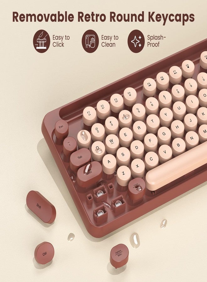 SABLUTE Wireless Keyboard and Mouse Combo, Retro Round Keycaps, Full-Size Stylish Typewriter Keyboard with Phone/Tablet Holder, Ergonomic Mouse with 3-Level DPI, 2.4GHz Connection for Windows/PC (Burgundy) - Image 4