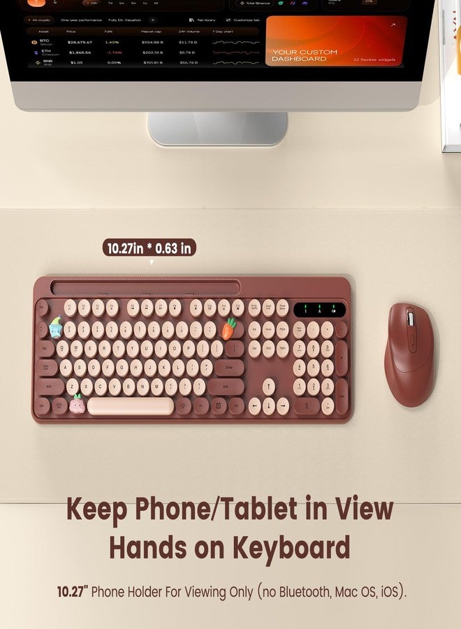 SABLUTE Wireless Keyboard and Mouse Combo, Retro Round Keycaps, Full-Size Stylish Typewriter Keyboard with Phone/Tablet Holder, Ergonomic Mouse with 3-Level DPI, 2.4GHz Connection for Windows/PC (Burgundy) - Image 2