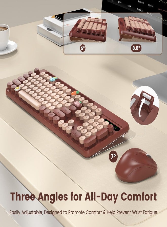 SABLUTE Wireless Keyboard and Mouse Combo, Retro Round Keycaps, Full-Size Stylish Typewriter Keyboard with Phone/Tablet Holder, Ergonomic Mouse with 3-Level DPI, 2.4GHz Connection for Windows/PC (Burgundy) - Image 3