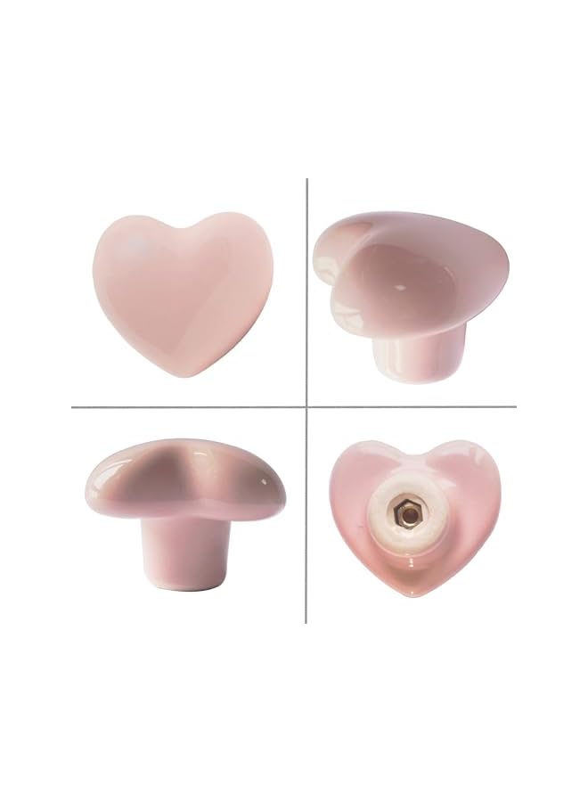 The Bros 6pcs Ceramic Drawer Knobs, Kitchen Furniture Knobs, Heart Shape Cabinet Dresser Pulls Handles, Kitchen Furniture Knobs for Closet Cupboard Wardrobe, Powder Pink - Image 2
