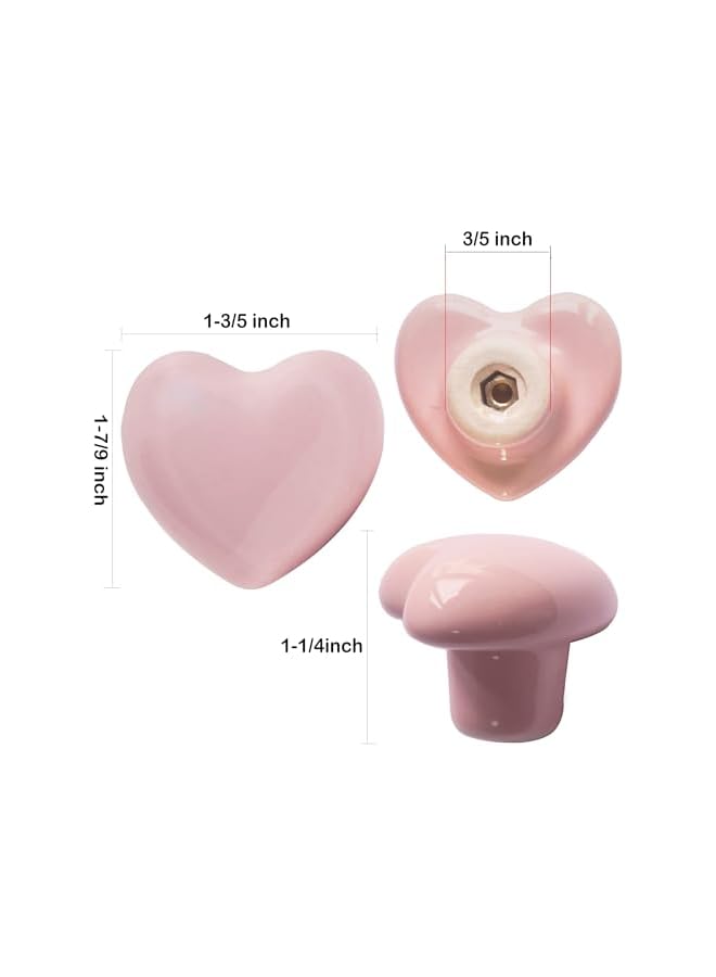 The Bros 6pcs Ceramic Drawer Knobs, Kitchen Furniture Knobs, Heart Shape Cabinet Dresser Pulls Handles, Kitchen Furniture Knobs for Closet Cupboard Wardrobe, Powder Pink - Image 3
