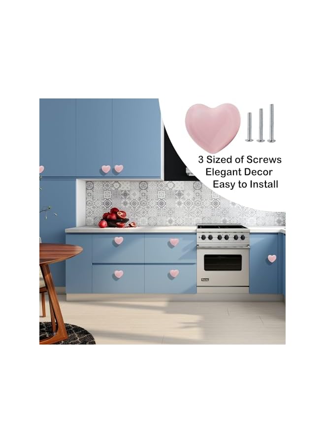 The Bros 6pcs Ceramic Drawer Knobs, Kitchen Furniture Knobs, Heart Shape Cabinet Dresser Pulls Handles, Kitchen Furniture Knobs for Closet Cupboard Wardrobe, Powder Pink - Image 5
