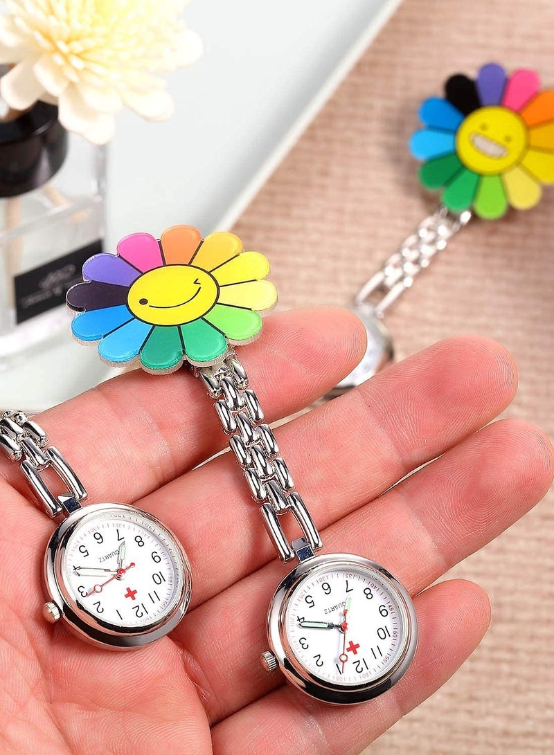 Zikra Nurse Fob Watch, Hanging Doctor Pocket Watch with Fixed Clip Pin Brooch for Women Doctor Nurse Paramedic Sunflower 3 Pieces - Image 3