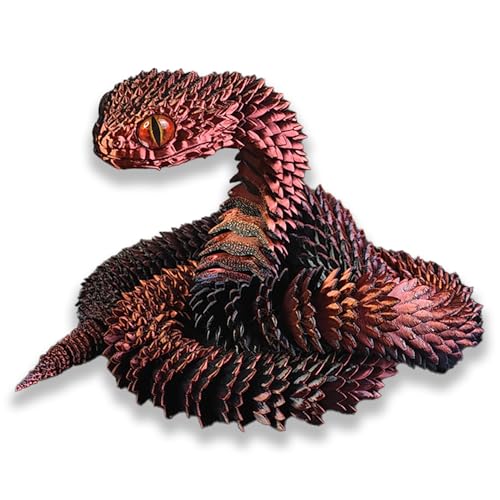 Binvin 3D Printed AnimalsSnake Viper3D Printed Snake Toys Articulated Snake 3D Printed Animals Animal Model Ornaments Creative Funny Toy Festival Gift for Frends Black Red 24Inch - Image 1