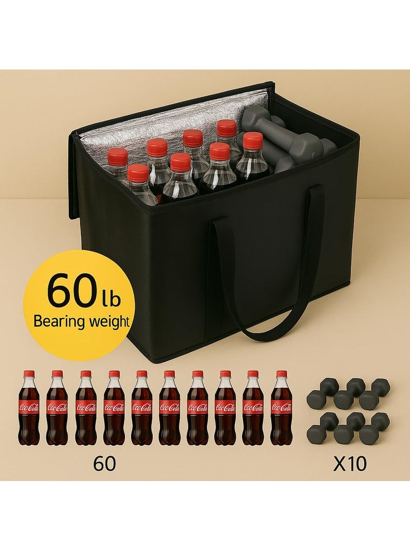 GUDOO عبوتان، أكياس تسوق معزولة بحجم XL كبير، باللون الأسود، قابلة لإعادة الاستخدام، مزودة بسحاب حراري، قابلة للطي، حقيبة تبريد، لنقل الطعام الساخن والبارد، مناسبة للتخييم وتوصيل البقالة والتخزين في الفريزر. - Image 5