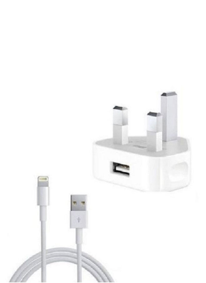 NIBEMINENT - USB Wall Charger With Lightning Data Sync Charging Cable White - Image 1