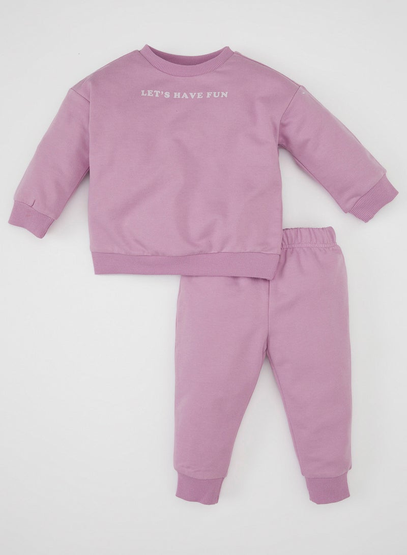 DeFacto Printed Crew Neck Sweatshirt Jogger Pants 2-Piece Set - Image 1