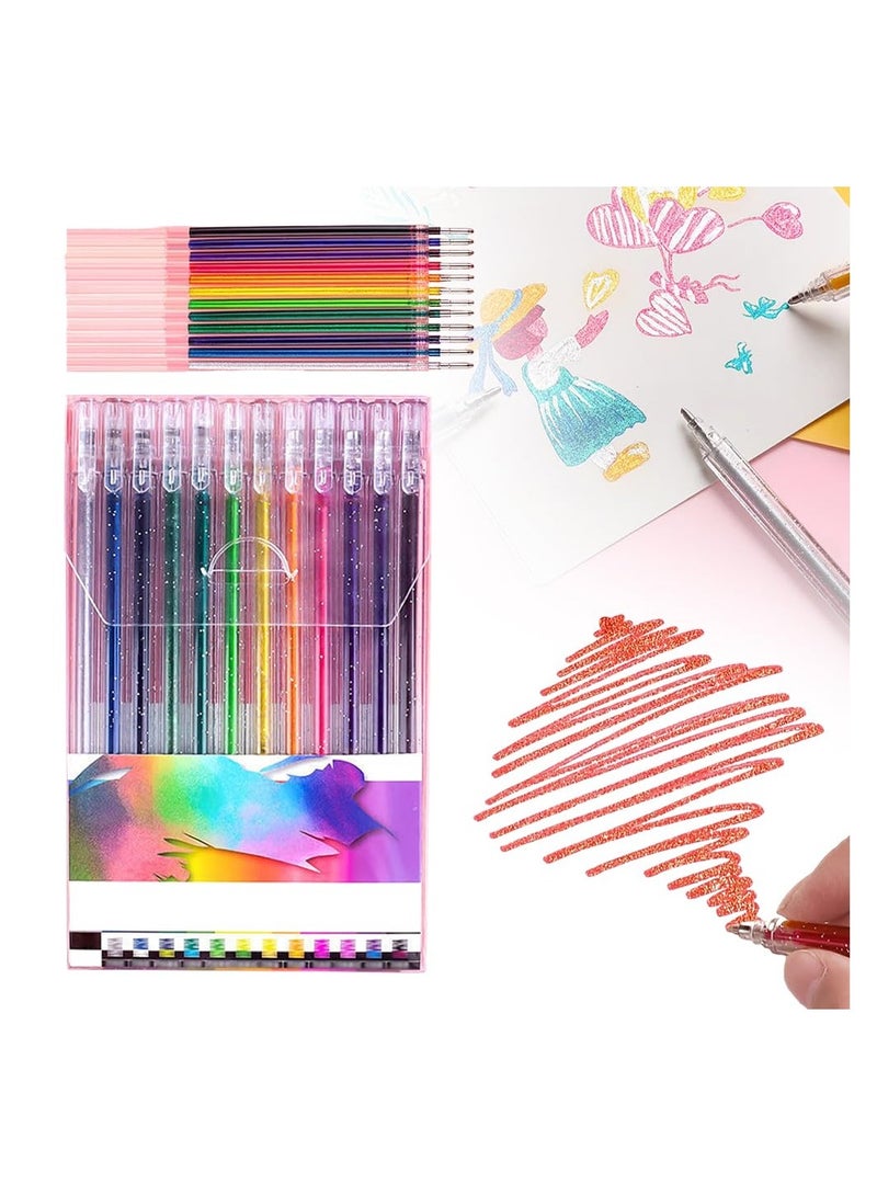 12-Pack Glitter Gel Pen Set for Adult Coloring Books - Fine Tip Colored Markers for Writing, Drawing, Party Invitations, and Greeting Cards (Includes Refills) - Image 1