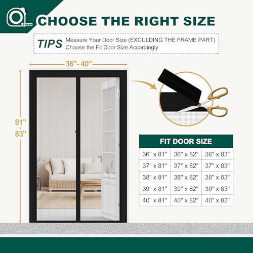 HADOR Adjustable Magnetic Screen Door Fit Door Size Width 36" - 40" Height 81" - 83", DIY Widen Heavy Duty Door Net Screen Mesh with Strong Magnet for Front Back, Black - Image 2
