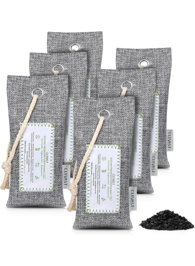 CLEVAST 6 عبوات من أكياس الفحم النشط من الخيزران لتنقية الهواء (6x60غ)، ماص طبيعي للروائح، مزيل للروائح ومزيل للرطوبة، أكياس تنقية الهواء للمنزل، الخزانة، الأحذية، معطر هواء السيارة - Image 1