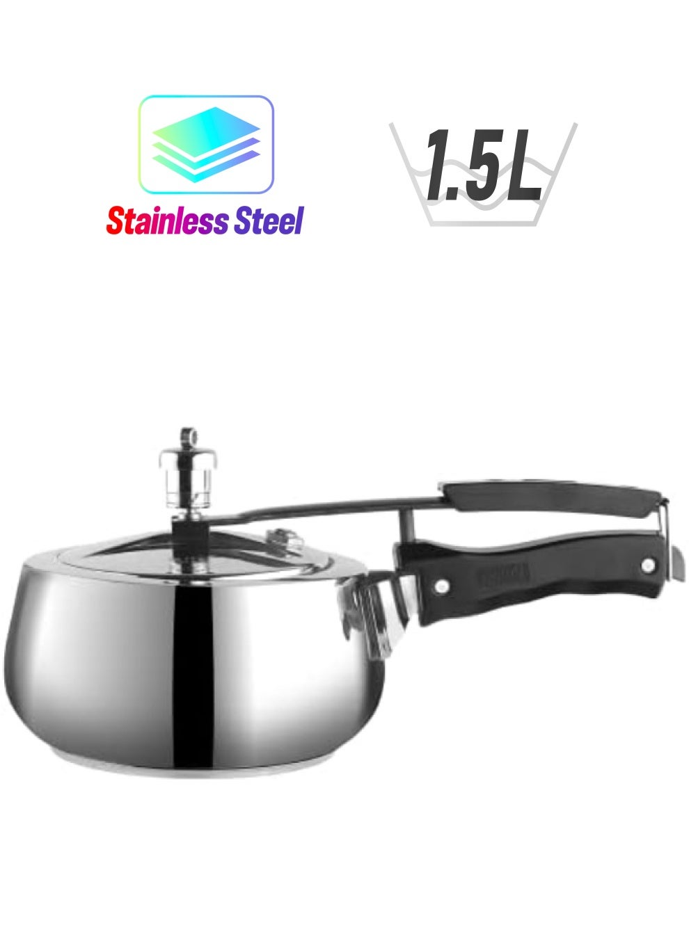 VINOD 1.5Liters Europa Stainless Steel Handi Pressure Cooker 1.5L | Ideal for Rice, Dal & Curries | Inner Lid | Sandwich Bottom | Induction & Gas Compatible | ISI & CE Certified silver