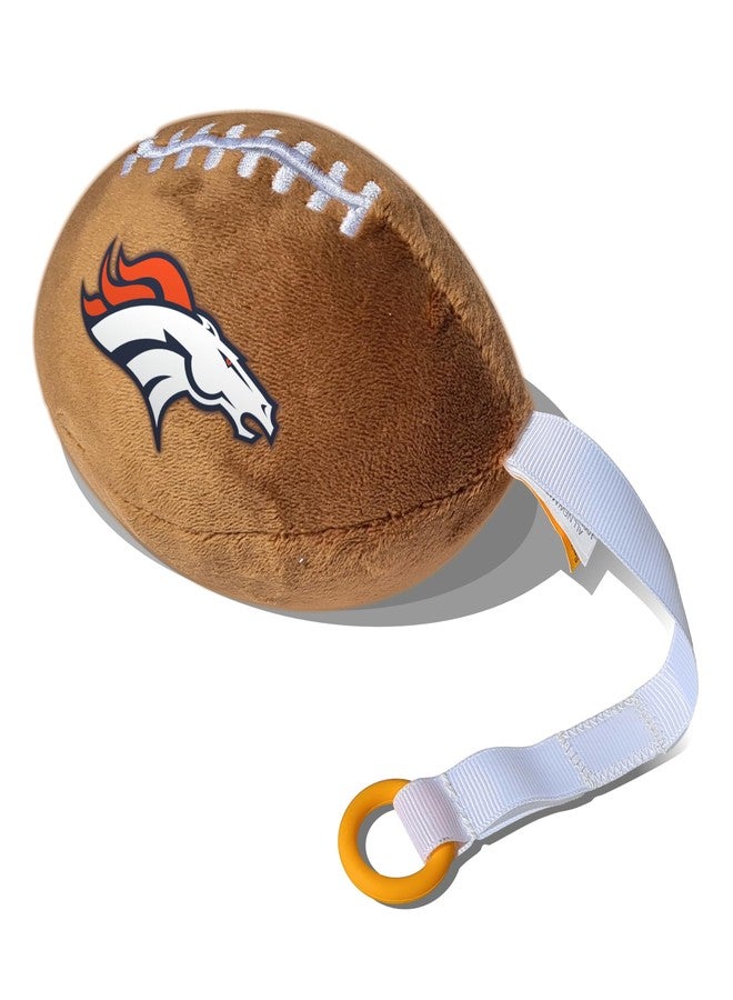 Smilo Denver Broncos Plush Football Pacifier Holder by Smilo - Officially Licensed NFL Soother Holder - Soft Plush Toy and Dummy Holder - Fits Any Pacifier - Stroller Accessory & Newborn Essential - Image 1