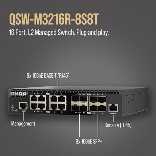 QNAP 16-Port Half-Width Rackmount 10GbE Managed Network Switch (QSW-M3216R-8S8T-US). Layer 2, Web Management - Image 2