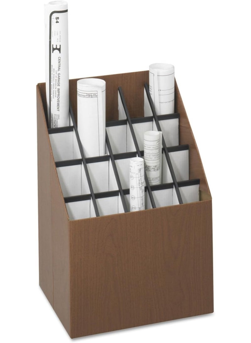 Safco Safco 3081 Vertical Roll File, 20 Compartment, Wood Grain Walnut Finish, Corrugated Fiberboard Construction, 2.75" Compartment Diameter. Sleek Lightweight Storage and Organization - Image 2