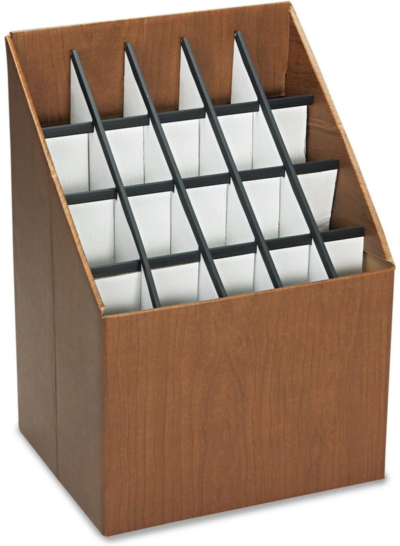 Safco Safco 3081 Vertical Roll File, 20 Compartment, Wood Grain Walnut Finish, Corrugated Fiberboard Construction, 2.75" Compartment Diameter. Sleek Lightweight Storage and Organization - Image 1