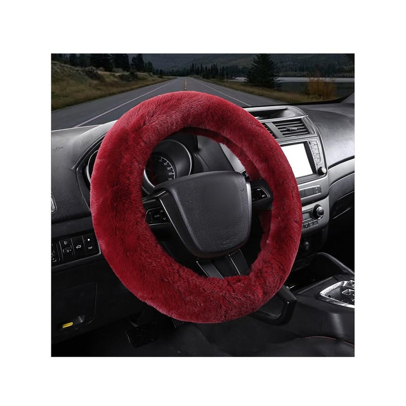MUQIDA Fluffy Car Steering Wheel Cover 15 Inch Soft Warm Plush AntiSlip Furry Wheel Protector Universal Fuzzy Comfortable Steering Wheel Covers for Winter Car Accessories Wine Red - Image 3