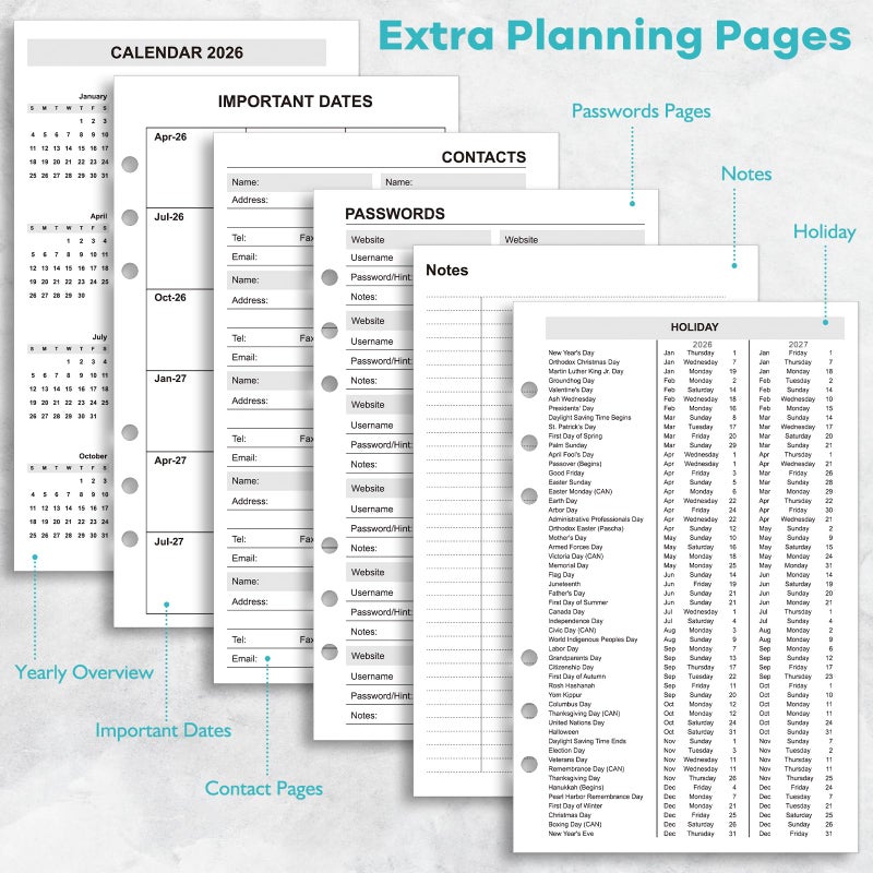 OMEYA 2026-2027 Weekly & Monthly Planner Refills: A5 18 Months Planner Inserts for 6-Ring Binders, Apr 2026 -Sept 2027, 100gsm Thick Paper, 6-Hole Punched Inserts with Colorful Monthly Tabs, 5-3/4" x 8-1/4" - Image 5