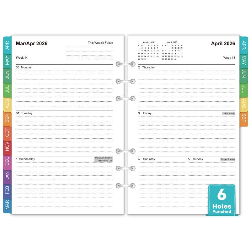 OMEYA 2026-2027 Weekly & Monthly Planner Refills: A5 18 Months Planner Inserts for 6-Ring Binders, Apr 2026 -Sept 2027, 100gsm Thick Paper, 6-Hole Punched Inserts with Colorful Monthly Tabs, 5-3/4" x 8-1/4" - Image 1