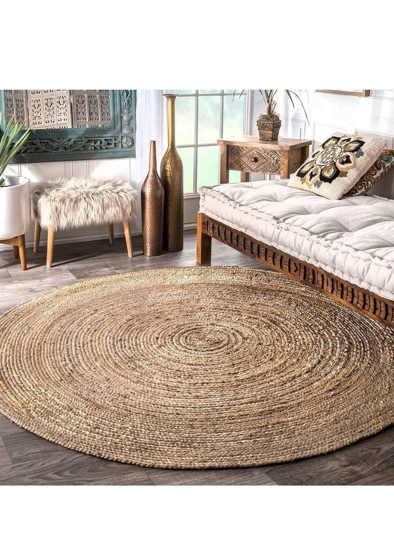 LINGWEI Jute Rug Carpet Area Rug Beige 120x120cm - Image 3